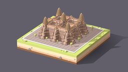 Cartoon Low Poly Angkor Wat landscape, toon, toy, culture, toonish, angkor, angkorwat, illustration, cartoon, lowpoly, temple
