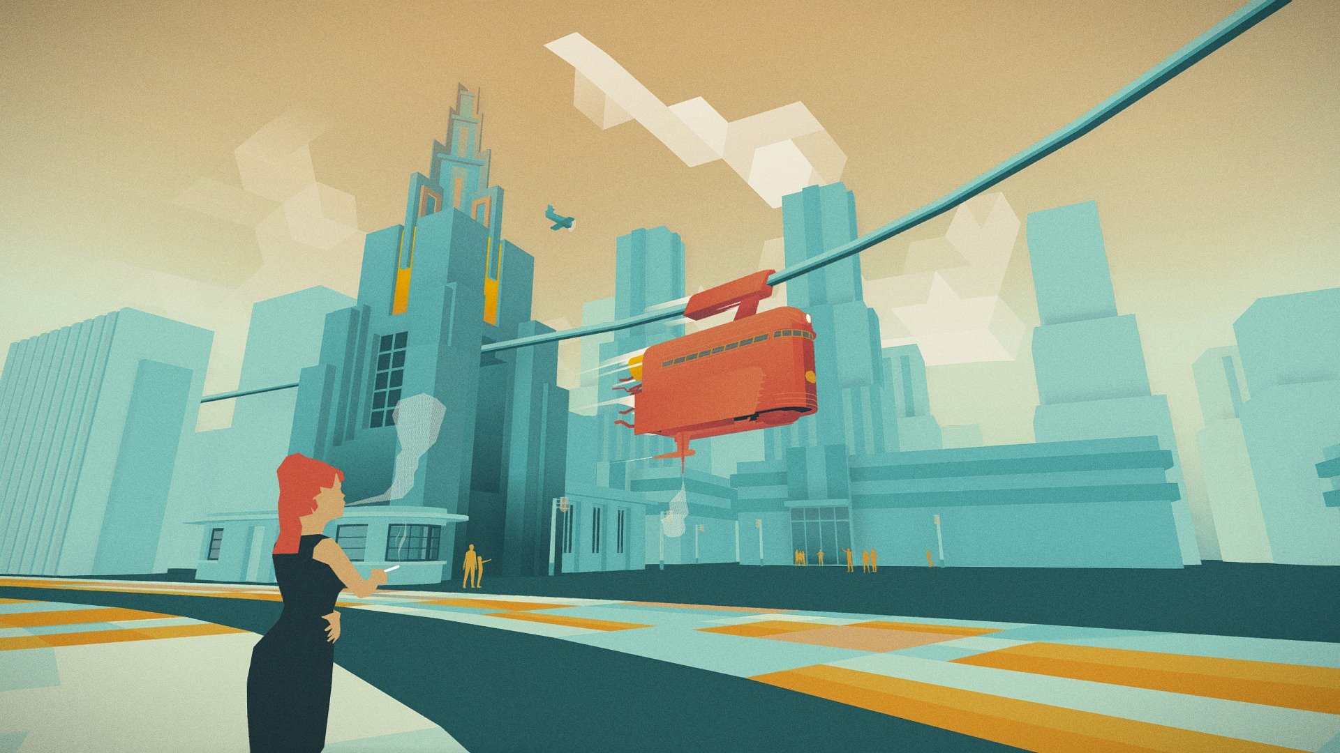 A city landscape in the style of art deco poster. 
My entry for the Sketchfab Challenge: Low Poly Dieselpunk

You can find a wallpaper (render with sketchfab screenshot) here :

 - mOnorail - 3D model by boriscargo 3d model