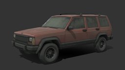 Jeep Cherokee truck, red, suv, jeep, dirty, vehicle, lowpoly, gameasset, car, gameready