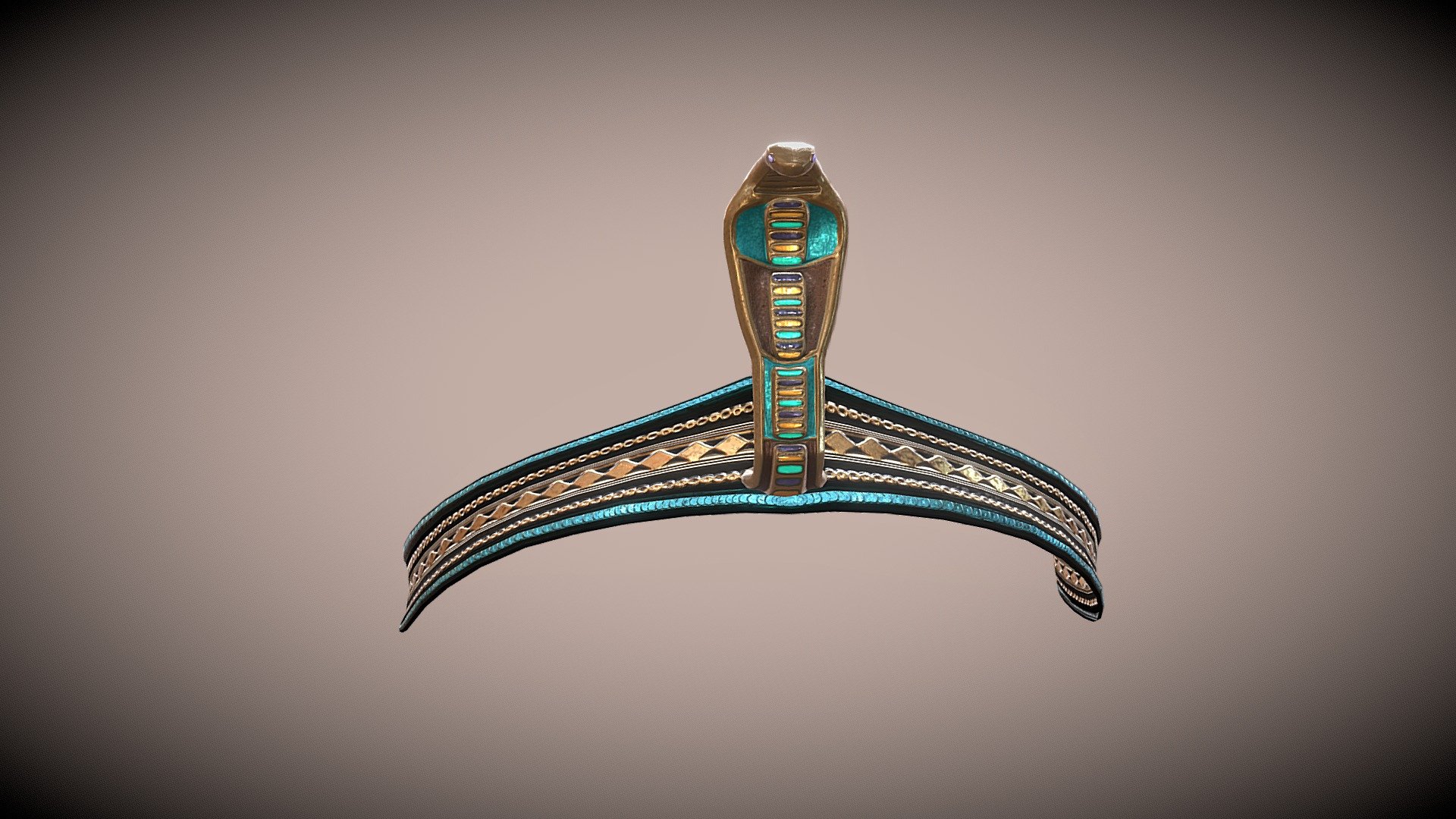 Here is a fantasy ancient Egyptian crown, very loosely based on representations of crowns on Egyptian royal sarcophagi. It is all pretty simple, since it is meant to go with a full character 3d model