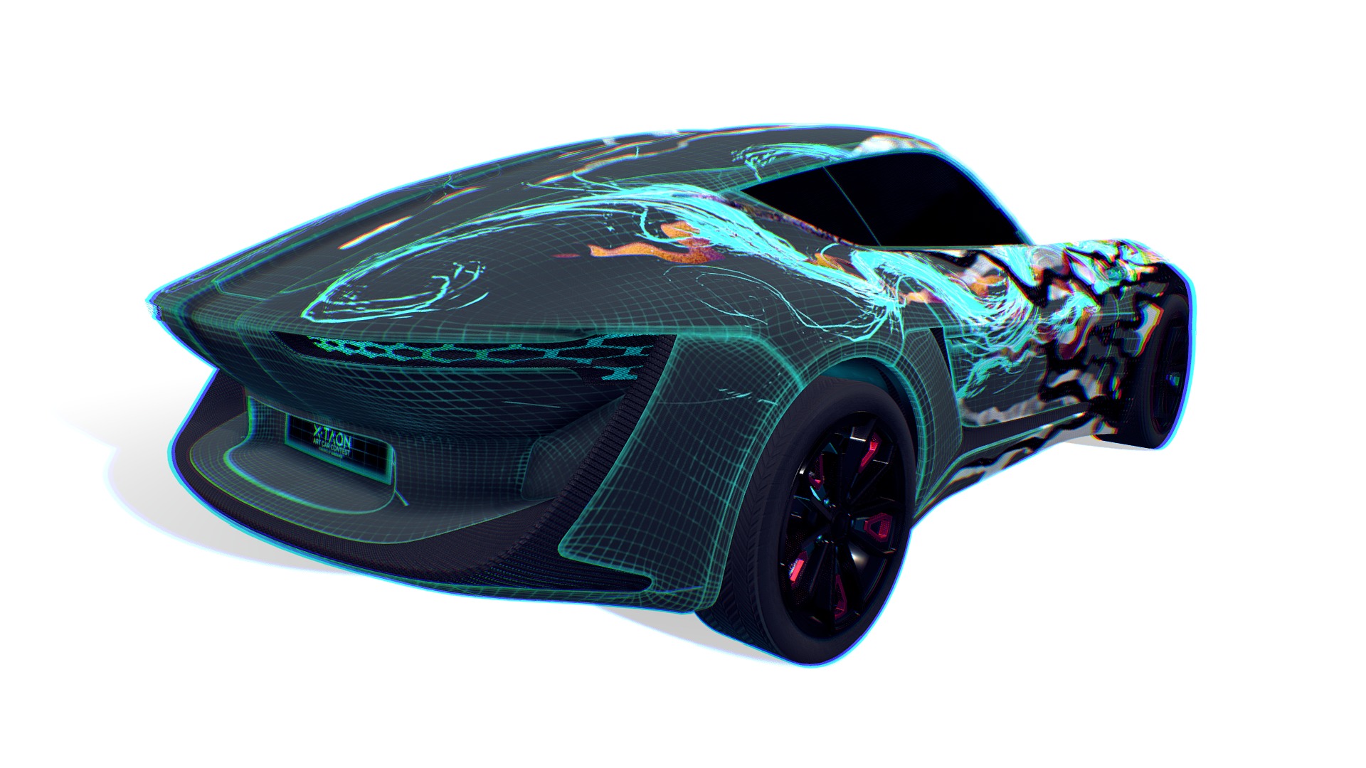 X-Taon is an amazing digital show car, and this textures contest is very interesting itself. My idea is create something between digital and real art car. Such a funny time when I was doing this contest. 
Hope you like it and good luck to all the artists joined the contest.

More renders here: https://www.artstation.com/artwork/W2BZwD
 - X-TAON: Digital Wind #XTAONartcarcontest - 3D model by Un Fou (@UnF0u) 3d model