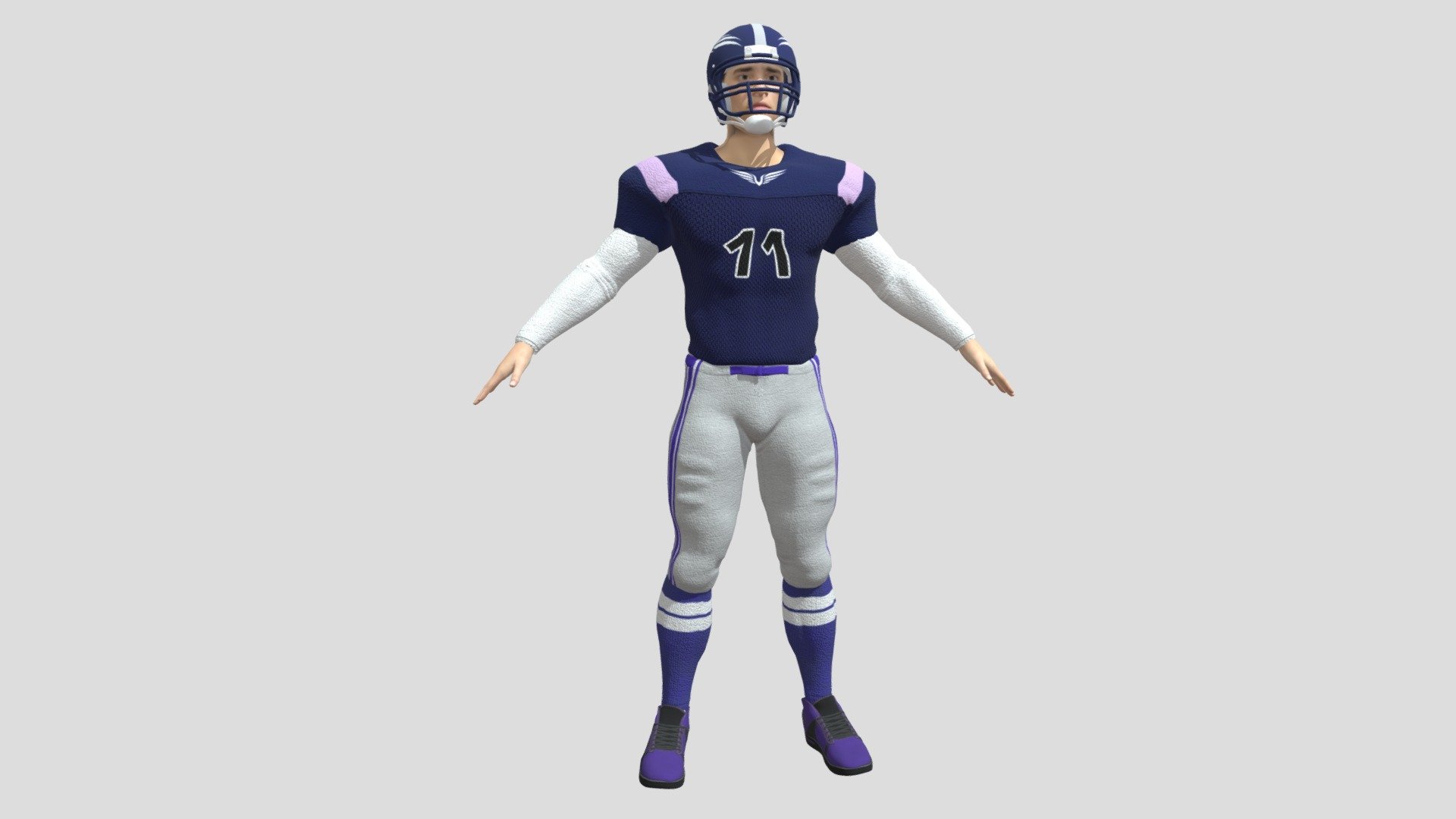 American Footballer 3D model is a high quality, photo real model that will enhance detail and realism to any of your game projects or commercials. The model has a fully textured, detailed design that allows for close-up renders.

• High quality polygonal model with detailed texture, correctly scaled for an accurate representation of the original object.
• Maya 2019 V-Ray and standard materials scenes
• No cleaning up necessary, just drop your models into the scene, Load the texture and start rendering.
• No special plugin needed to open scene 3d model