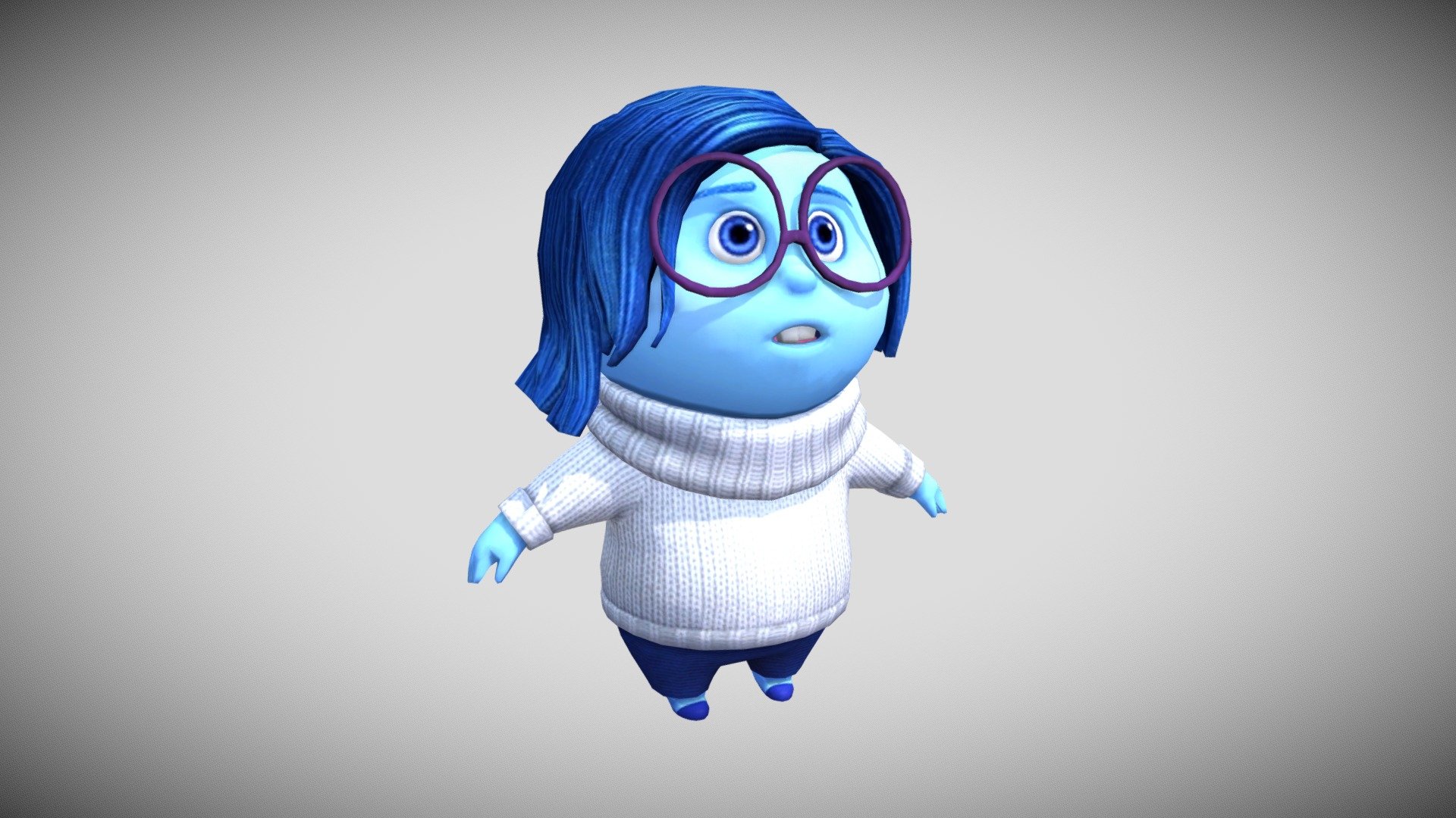 This is the official model of Sadness from Disney Magic Kingdoms, ripped by me.

Files inside

It includes the High and Low poly models with the rigging from the game itself. it also includes a drawing of Sadness refered as “sadness_store”, now as a .TGA file for it.

Credits

The model and character is owned and made by Disney, Pixar and Gameloft 3d model