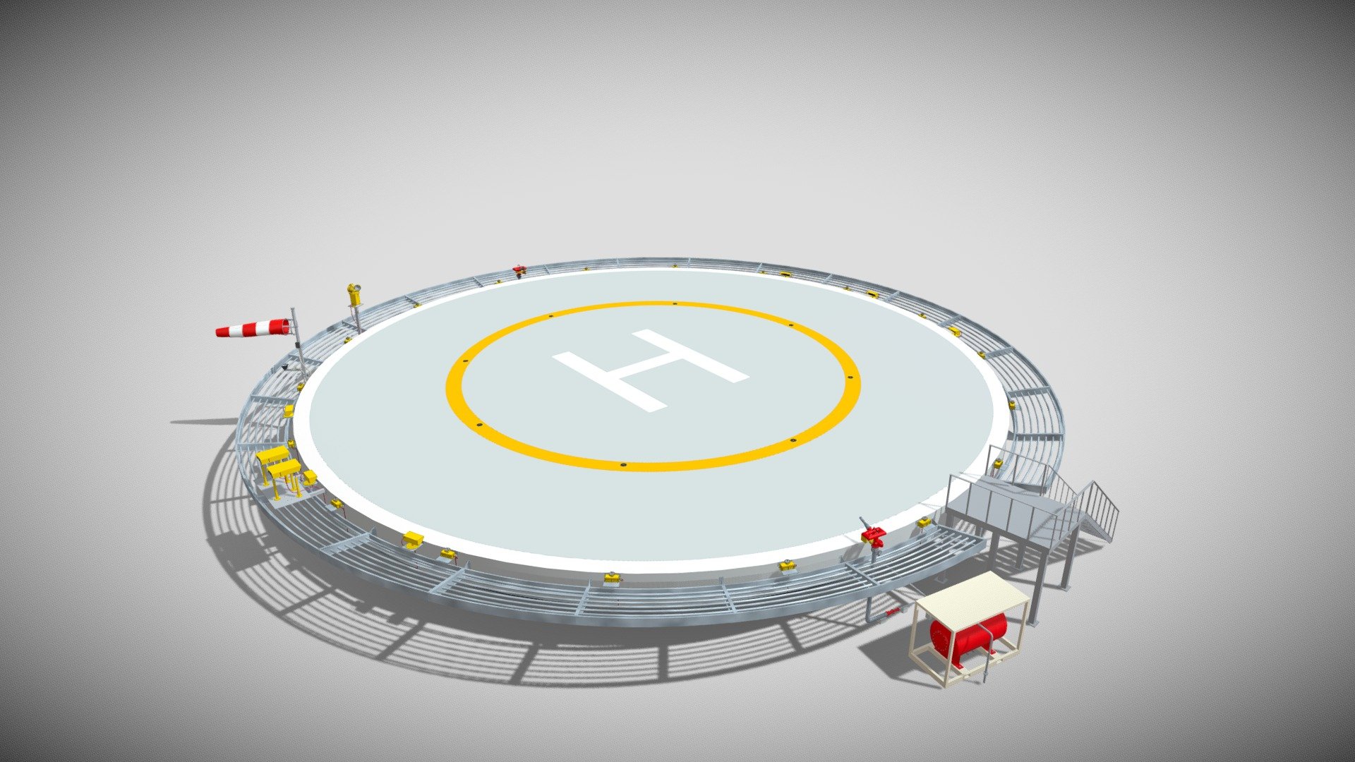 Detailed model of a Circular Heliport, modeled in Cinema 4D.The model was created using approximate real world dimensions.

The model has 647,872 polys and 629,611 vertices.

An additional file has been provided containing the original Cinema 4D project files, textures and other 3d export files such as 3ds, fbx and obj 3d model