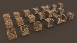 Stylized Crates sculpted, boxes, pack, crates, planks, damaged, destruction, props, asset, game, lowpoly, blender3d, gameasset, stylized, textured, gameready, noai