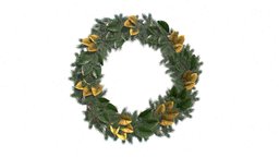 Christmas Wreath With Golden Leaves winter, bow, cone, wreath, christmas, realistic, game-ready, fir, ribbon, pinecone, noble, new-year, christmas-tree, eucalyptus, christmas-wreath, low-poly