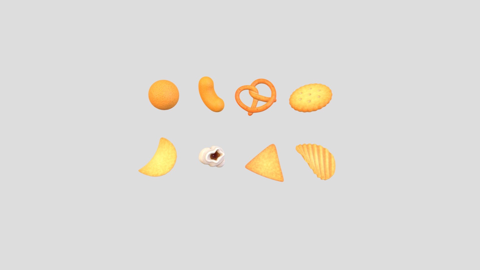 Snack 3d model collection    
    


File Format      
 
- 3ds max 2023  
 
- OBJ  
 
- GLB  
 
- FBX  
   


Include 8 models  






Cheese Ball [ 384 poly ]




Cheese Puff [ 192 poly ]




Cracker [ 1,640 poly ]




Popcorn [ 388 poly ]




Potato Chip [ 256 poly ]




Potato Chip Wavy [ 928 poly ]




Pretzel [ 930 poly ]




Tortilla Chip [ 168 poly ]
  




Clean topology    

No Rig             

No Texture      

Non-overlapping unwrapped UVs        
 
 - Snack Pack - Buy Royalty Free 3D model by bariacg 3d model