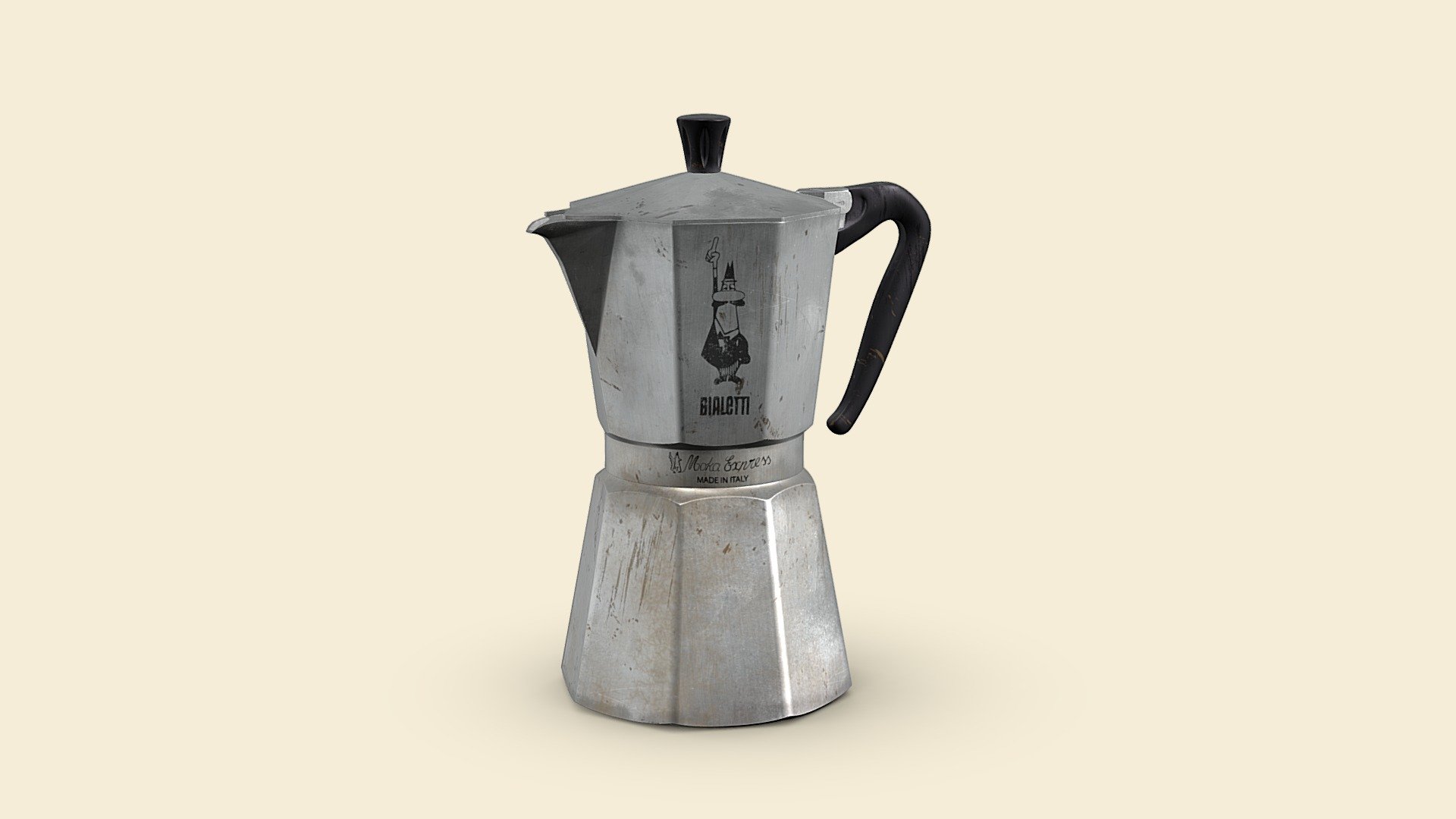 Hi.... This is a classic italian icon of the kitchen..... The Bialetti Moka pot.

Modelled in Maya Indie, textured in Substance Painter and previewed and rendered in Arnold (Maya). Please let me know if you need an alternate format and i'd be happy to provide this for you.

Polygons: 68904 Verts: 72091 Triangles: 137808 - Bialetti - Moka Express coffee pot - Buy Royalty Free 3D model by AnellaVisuals 3d model