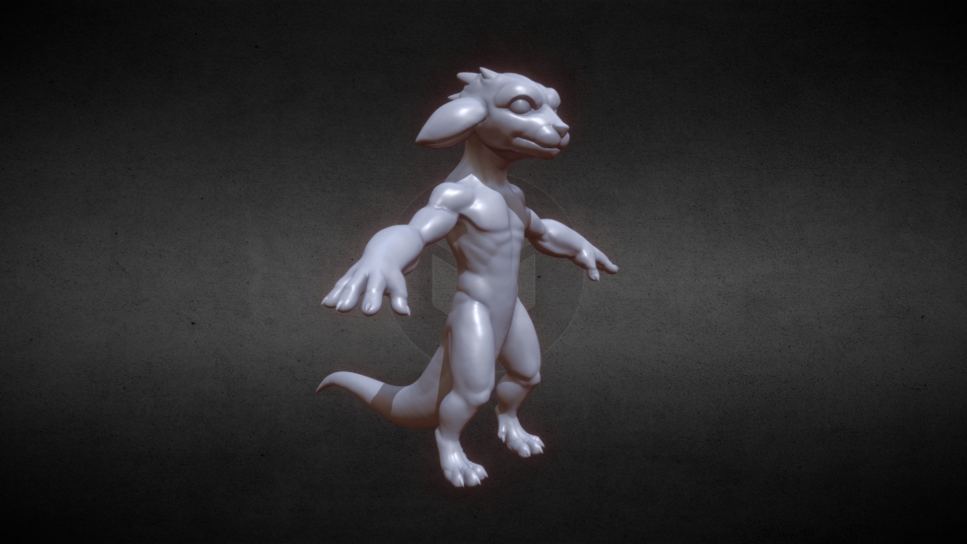 A new kobold sculpt based on a redesign of kobolds I did a while back. Trying to steer away from the raptor-like look of my last model and go for a more dog-like face. I feel the torso still looks too human, but he'll have a more animalistic stance if I ever get this model rigged.

This particular kobold is named Bo, hopefully we'll be seeing more of him in the future. I plan to retopologize him in Maya, then do a detail pass in ZBrush to add in scales and wrinkles and such.

This was sculpted in Sculptris 3d model