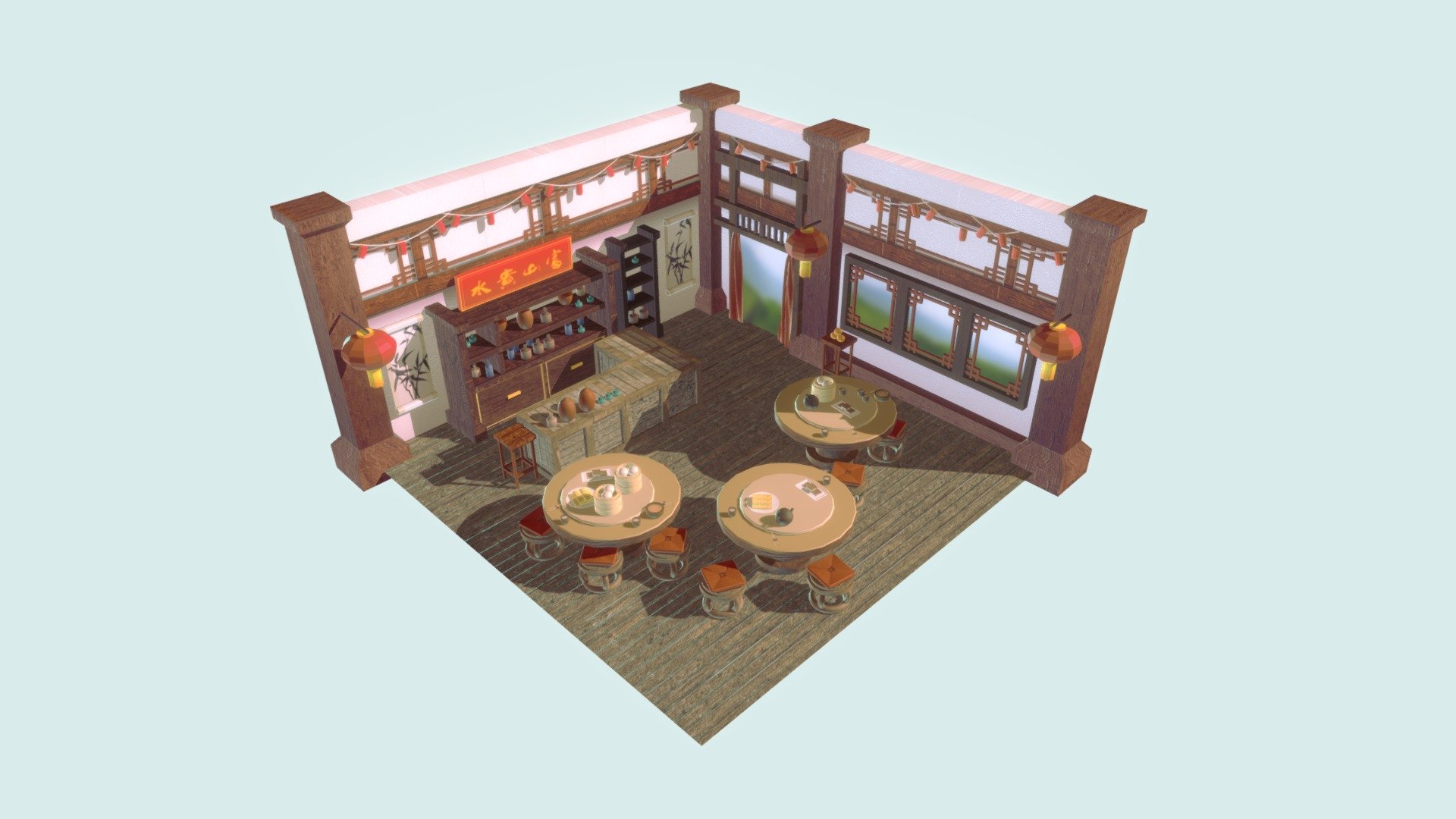 First term project for my 3D module in school - Chinese Restaurant Interior - 3D model by Shu_Wei 3d model
