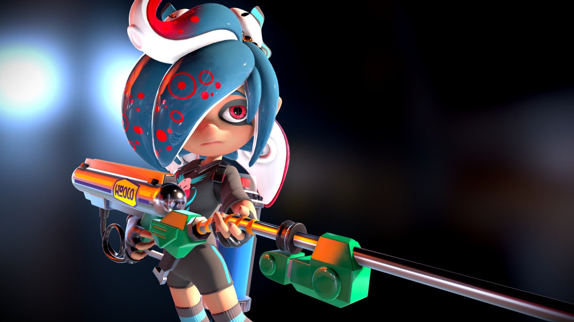 She's an inkling/octoling hybrid and she just won't let her E-liter 3K go - Selena Janet - 3D model by R-no71 3d model