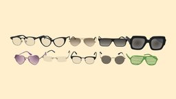 10 Glasses Low Poly PBR Realistic Collection eye, frame, cat, square, rectangular, heart, half, set, fashion, unreal, generic, accessories, pack, big, classic, aviator, collection, sunglasses, vr, ar, round, glasses, realistic, engine, eyeglasses, shutter, unrealengine4, gradient, polarized, character, asset, game, 3d, pbr, low, poly, unrealengine5, brownline, bug-eye, "unitiy", "square-frame"