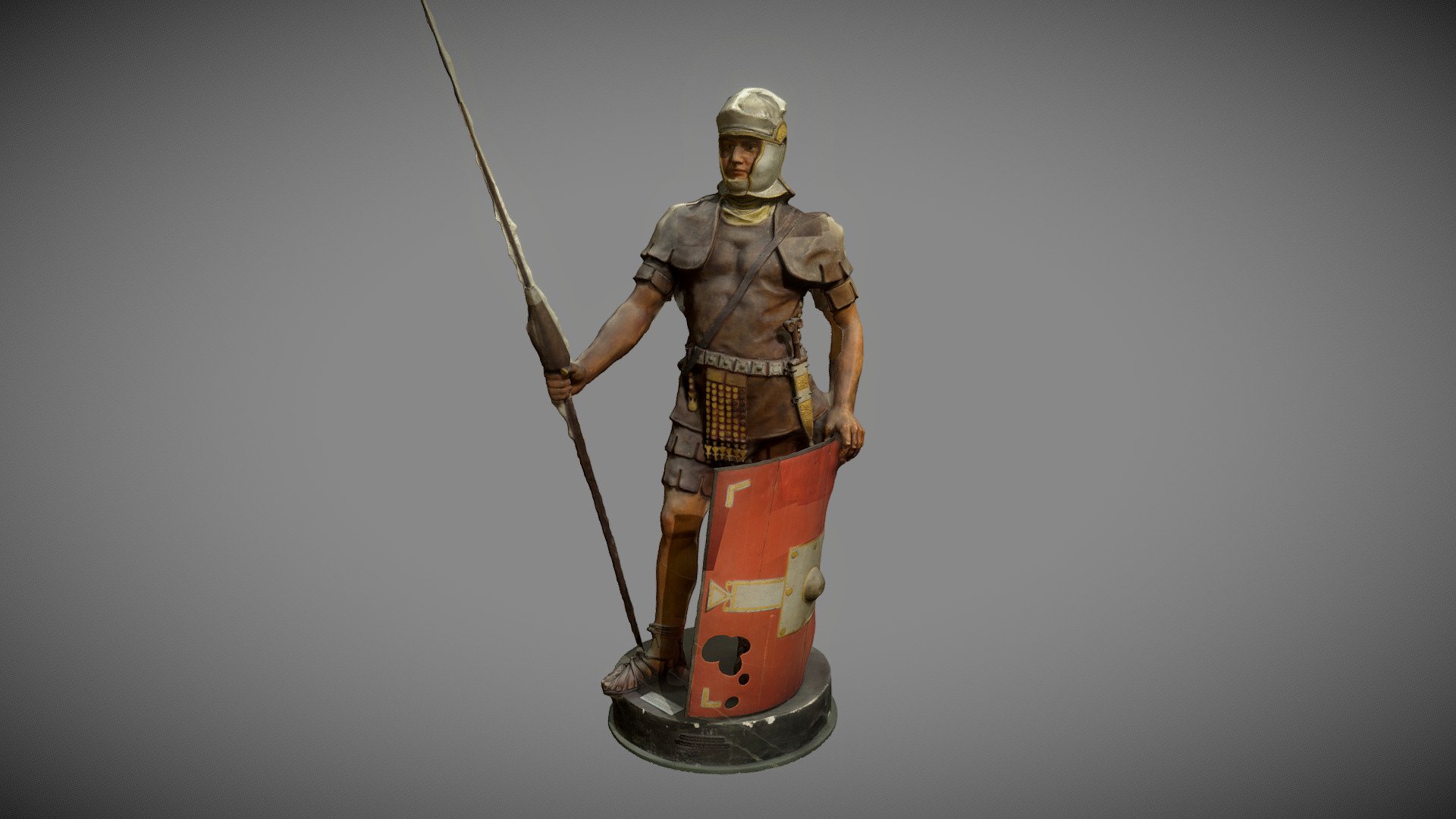 Ancient reconstruction of a Roman legionnaire made around 1900 by the museum of Mainz in Germany. Musée d'Art et d'Histoire (Musée du Cinquantenaire, Brussels, Belgium). Made with CapturingReality.

For more updates, please consider to follow me on Twitter at @GeoffreyMarchal.
https://twitter.com/GeoffreyMarchal - Roman legionnaire - Download Free 3D model by Geoffrey Marchal (@geoffreymarchal) 3d model