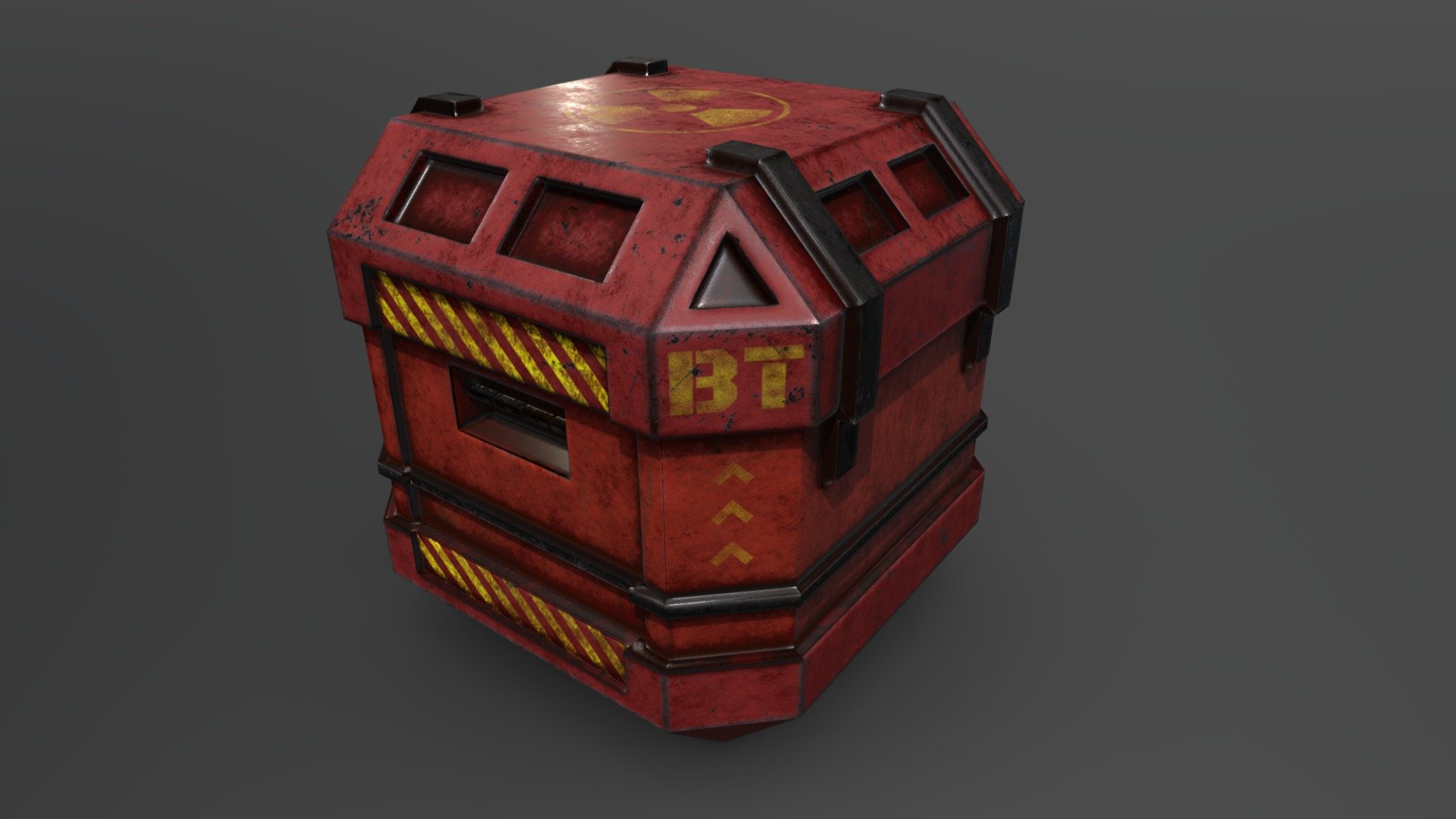 A red sci fi container modeled in blender and textured in substance painter 3d model
