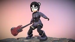 Panda Girl guitar, panda, cartoony, rig, anthro, outline, furry, originalcharacter, rigify, stance, blender3dmodel, freerigged, substancepainter, girl, cartoon, blender, free, stylized, rigged