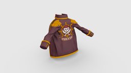 Cartoon pirate captain coat suit, army, jacket, clothes, uniform, lowpolymodel, character, handpainted, cartoon, military, stylized, clothing