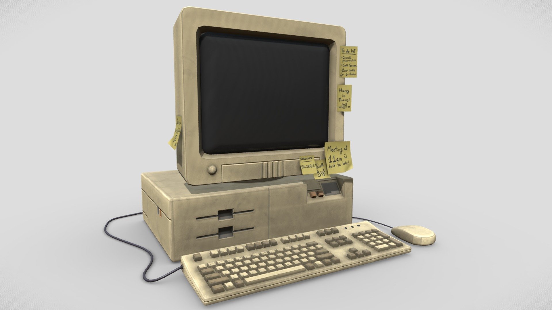 Old office computer modeled in Maya and textured in Substance Painter

Inspired by Macintosh - Old Computer - Buy Royalty Free 3D model by Jaton24 3d model