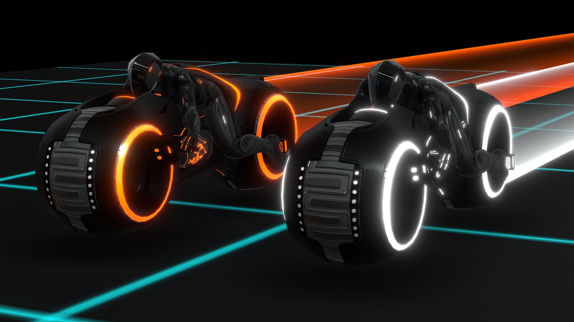 Tron and Rinzler racing on the Lightcycle Grid 

Modeled in Maya 2016 - Race on the Lightcycle Grid - 3D model by Wil (@fapaknight) 3d model