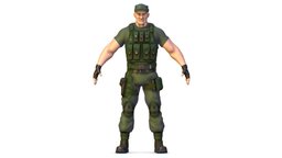 High Poly Man Soldier in Green Armor Camouflage
