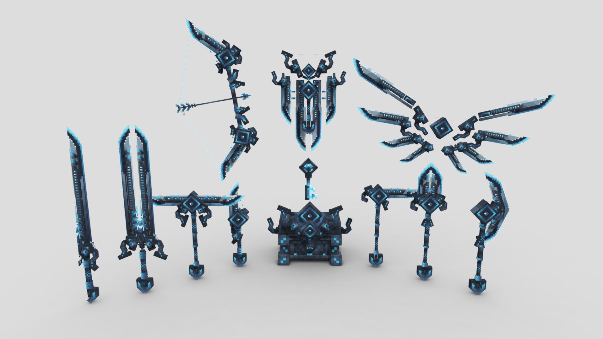 Included in the Cyber Enforcer Animated Weapon Set




Chest

Key

Wings

Sword

Pickaxe

Axe

Shovel

Hoe

Shield

Dagger

Blade

Bow
 - Cyber Enforcer Animated Weapon Set - Buy Royalty Free 3D model by EliteCreatures 3d model