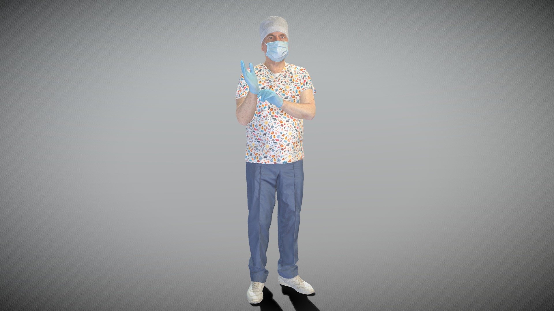 This is a true human size and detailed model of an adult man of Caucasian appearance dressed in a surgical uniform. The model is captured in casual pose to be perfectly matching to variety of architectural visualization, background character, product visualization, e.g. advert banners, professional products/devices presentations, VR/AR content etc.

Technical characteristics:




digital double 3d scan model

decimated model (100k triangles)

sufficiently clean

PBR textures: Diffuse, Normal, Specular maps

non-overlapping UV map

Download package includes Cinema 4D project file with Redshift shader, OBJ, FBX files, which are applicable for 3ds Max, Maya, Unreal Engine, Unity, Blender, etc. All the textures you will find in the Tex folder, included into the main archive.

You may find some of our 3d models in free access on SketchFab https://sketchfab.com/deep3dstudio/collections/sample-basic-3d-models

New 3d models every day - Doctor putting on surgical gloves 335 - Buy Royalty Free 3D model by deep3dstudio 3d model