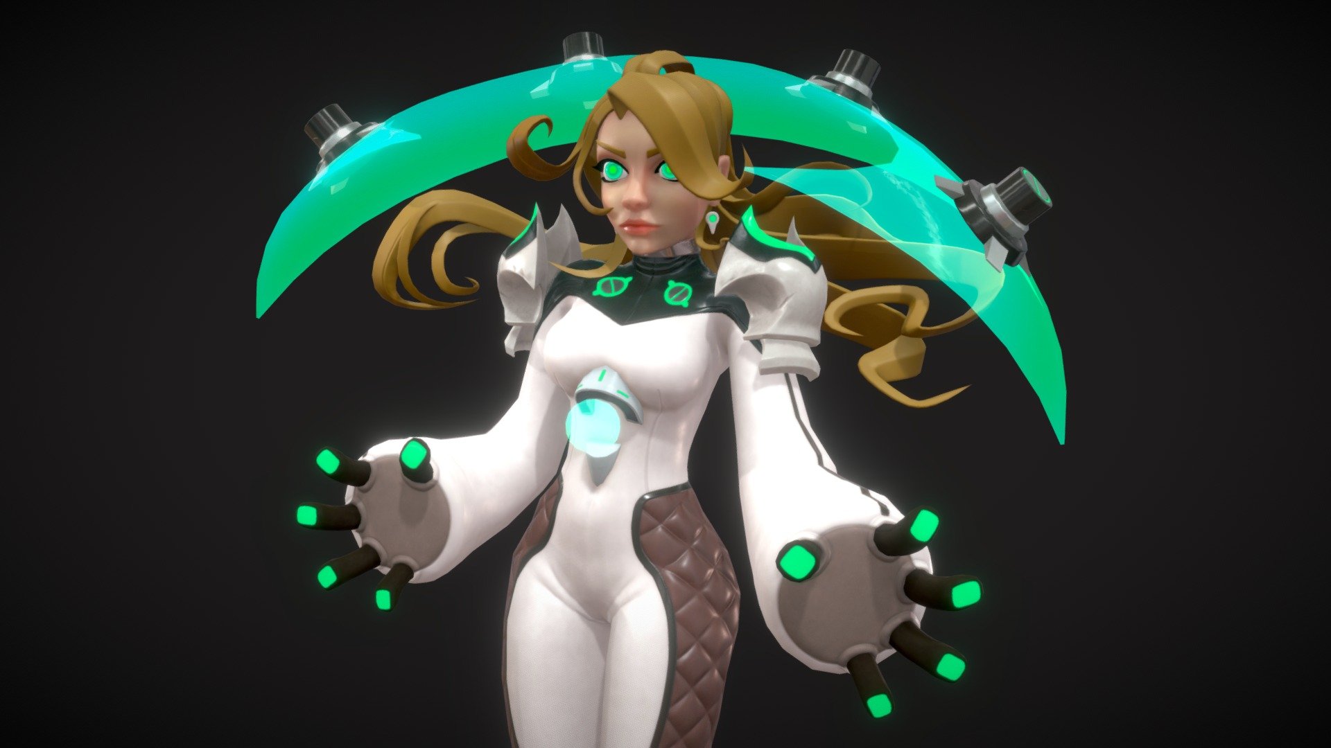 Personal project “Space Girl”
This Space Girl, who seems to be from the future, has sworn to protect everyone with her powerful energy shield.

It still seemed to be pretty close to the original concept, even if I had to make a few minor changes because I wanted to model this character as a game model and animate it.

Modeled in Maya, sculpted and rendered in Blender and textured in Substance Painter.

View full project on Artstastion https://www.artstation.com/artwork/49bWa8 - Space Girl - 3D model by Atilay 3d model