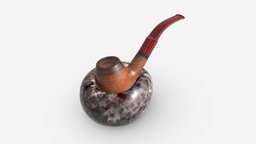 Smoking Pipe Holder Single with Pipe pipe, stand, holder, classic, marble, accessory, tobacco, smoking, lifestyle, acrylic, bent, smoker, compartment, briar, mouthpiece, 3d, pbr, wood