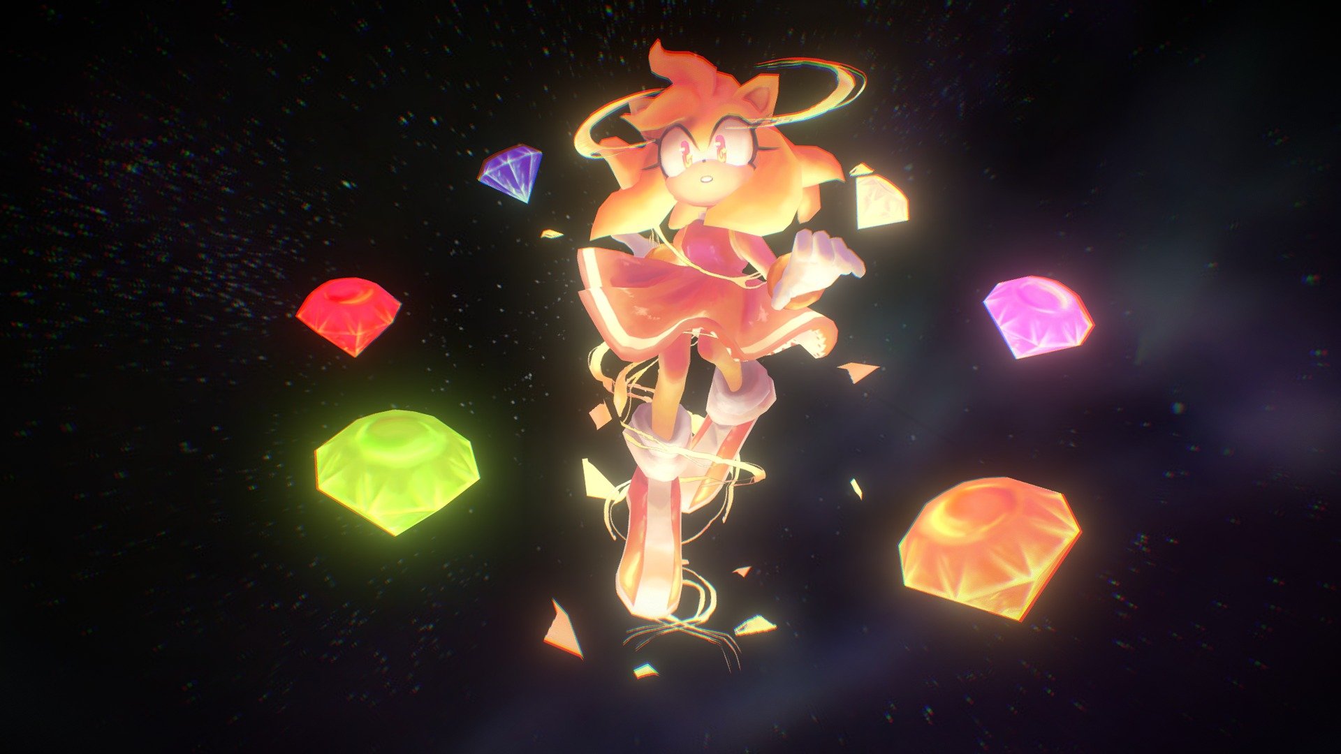 Worked on an out of this world concept!! Amy deserves a turn with the chaos emeralds💎✨
Concept art by @spacecolonie https://twitter.com/spacecolonie/status/1253535862954119168?s=2

Skydomes/environments arent my speciality so I used the Space Skies plugin from Unity as the base! https://twitter.com/Courtney_Fay_M/status/1293657116440514560?s=20 - Super Amy Rose - 3D model by CourtneyFayM (@CourtneyFairytaleArt) 3d model