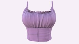 Female Ruffled Edge Trim Wrinkled Top cute, trim, fashion, purple, girls, top, clothes, with, edge, pink, straps, realistic, wrinkled, real, casual, womens, wear, spaghetti, crop, pbr, low, poly, female, ruffled, bralet
