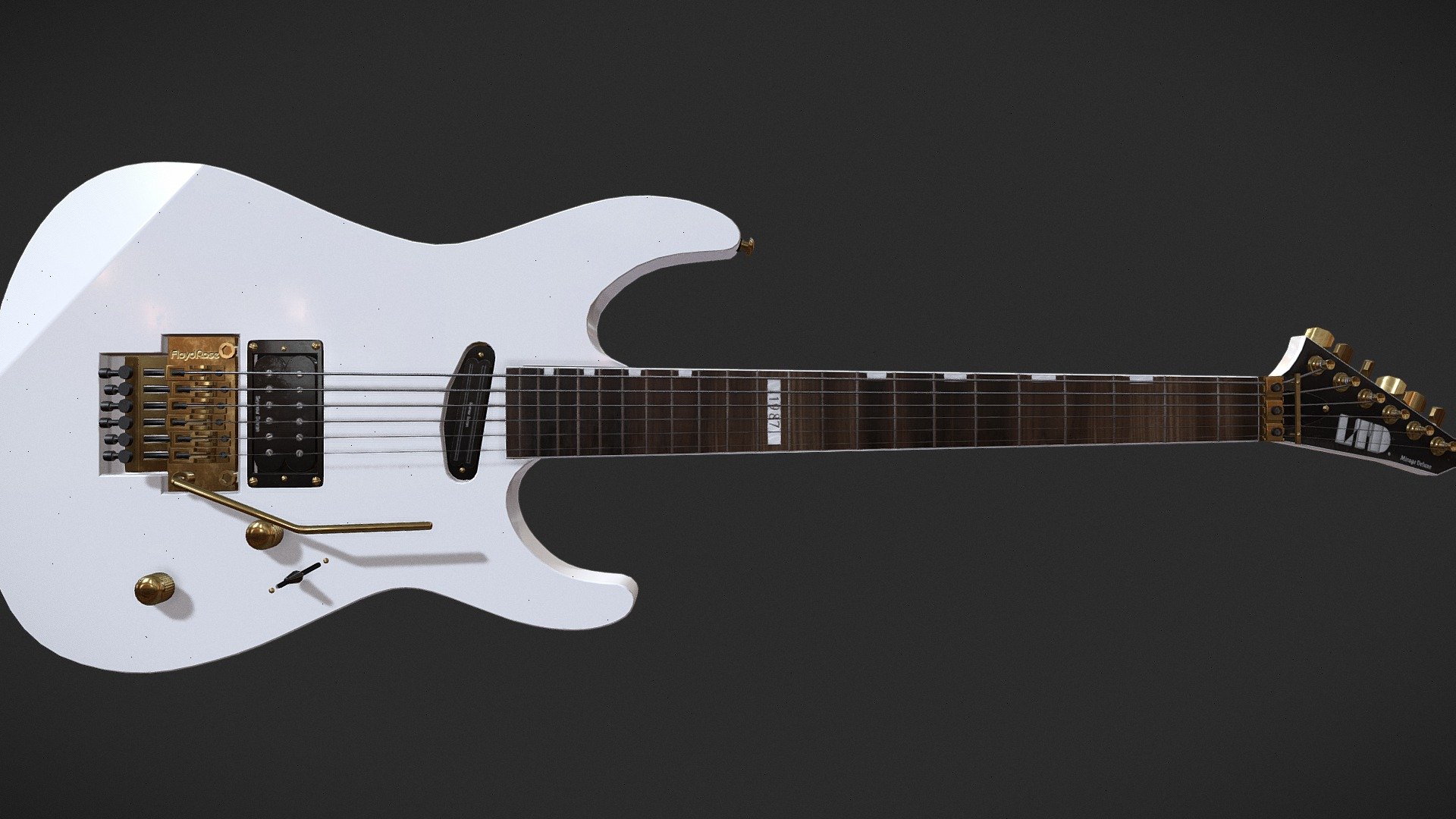 The LTD Mirage Deluxe &lsquo;87 electric guitar combines vintage aesthetics with a modern interpretation, creating a unique look that suits a wide range of musical styles and visual preferences 3d model