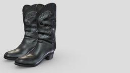 Female Western Cowgirl Boots leather, girls, cowboy, biker, western, shoes, boots, realistic, real, cowgirl, womens, sheriff, metaverse, embroidered, pbr, low, poly, female, black