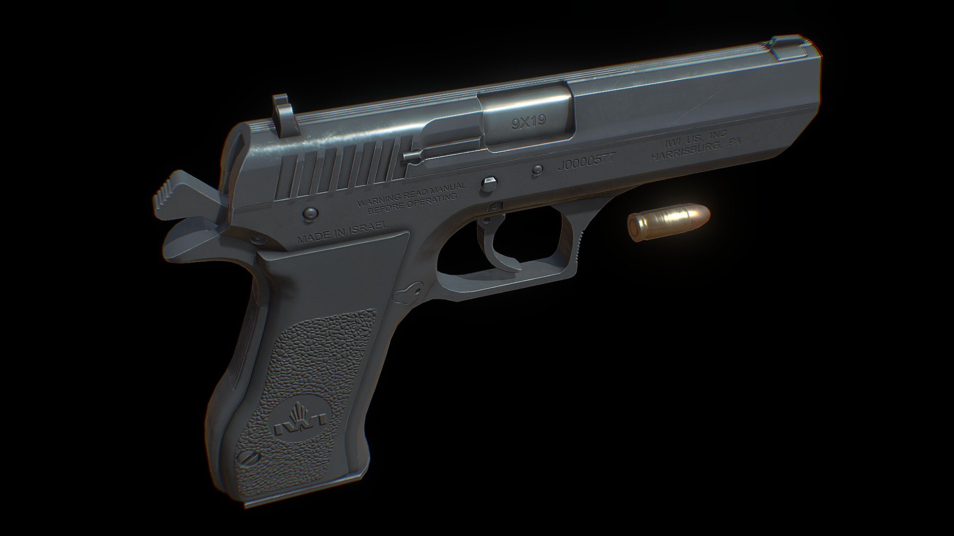 This 3D asset is ready for both game and film purposes and it is also already UV mapped well.

The model comes with 4K of PBR textures and PBR Specular-Glossiness textures.

.fbx .obj .ma .mb files are provided.

The previews are shown were rendered in real-time inside the Substance Painter Iray.

It can be used inside Element 3D in After Effects, game engines such as Unity and Unreal Engine.

Thanks for purchasing! Enjoy! - IWI Jericho 941F Pistol - Buy Royalty Free 3D model by itsyourbuddy (@rezawicaksono) 3d model