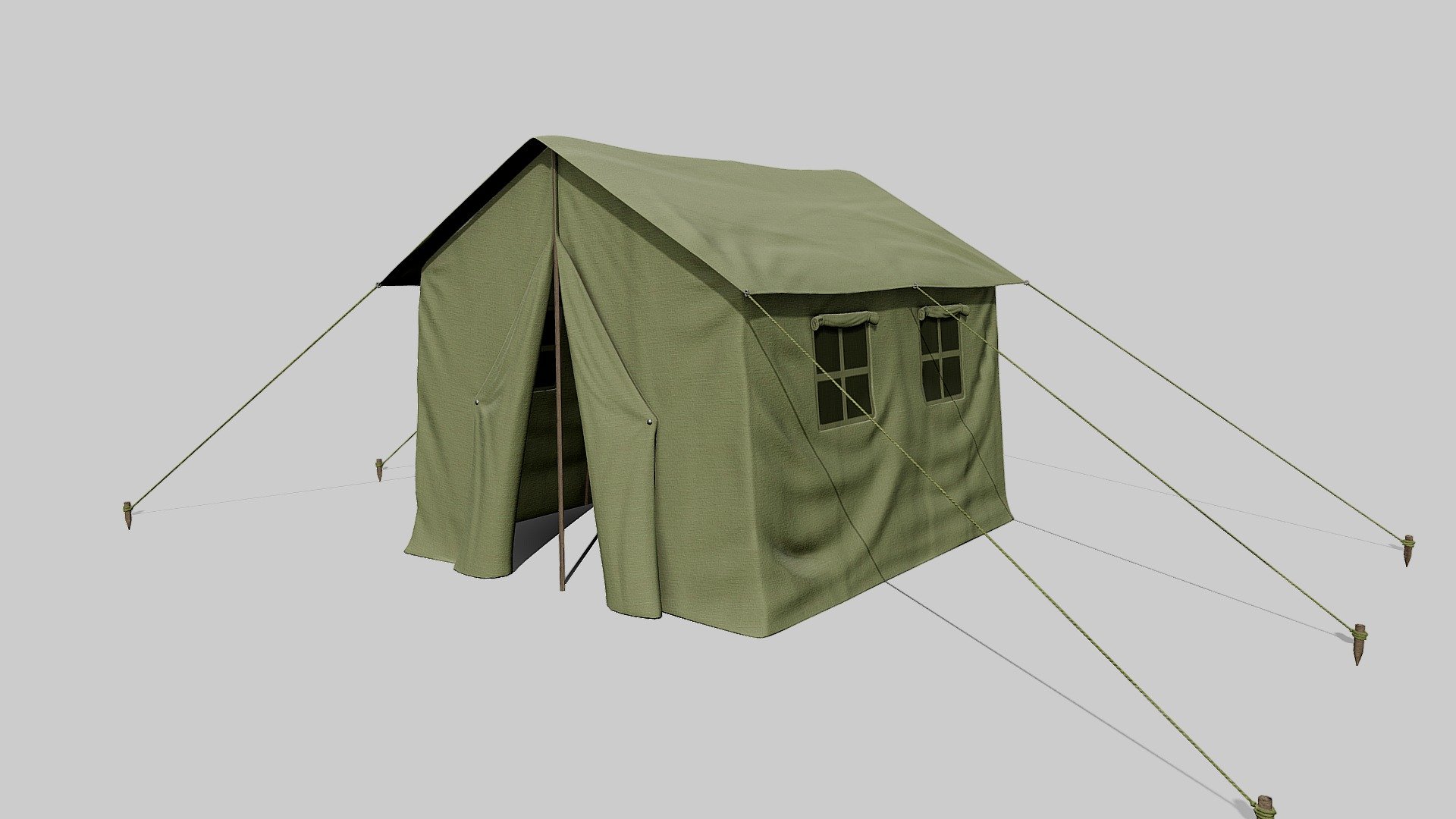 Camp Tent for environment filling. 




Premium Quality PBR model ready for use in AR, VR, Realtime Visualizations, Games with 4K Textures.

This model can be easily exported to other 3D programs, such as Maya, Cinema 4D, Unreal Engine, Unity, etc. Ready to RENDER.

Blender File Included

glb file Included

Unity Package Included


Includes high-resolution 4K textures.




[ USAGE ]



This model is suitable for use in broadcast, film , advertising, visualization, games. etc


The model is accurate with the real world size and scale




[ GENERAL ]




Model is built to real-world scale




[GEOMETRY ]




Without Subdivision: Polygons: 27,378 Vertices : 14,159




[ TEXTURES ]



Textures Formats: PNG 4096 x 4096
 - Military Tent Green - Buy Royalty Free 3D model by polyfarm 3d model