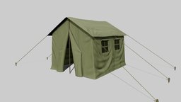 Military Tent Green base, tent, bunk, cloth, exterior, textile, army, bunker, post, camp, hut, fabric, terminal, canvas, canopy, game-asset, trekking, pbr-texturing, military-gear, military, home, war, gameready