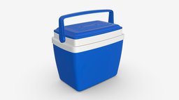 Cooler box with handle food, camping, picnic, cooler, portable, travel, handle, box, refrigerator, cold, freezer, cooling, 3d, pbr, blue, container, plastic