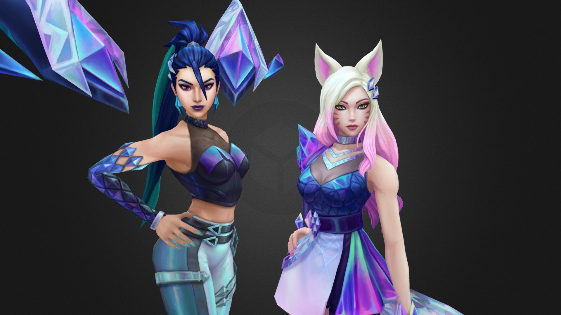 Had the honor of working on K/DA ALL OUT Kai'sa and Ahri.   These are the in game 3D models for League of Legends.  These projects were a huge collaborative effort and a dream come true to work on.  HUGE thank you and congrats to the team and all the amazing people who worked on these skins and events! ❤ Hope you enjoy the show! ^_^- 
(More screenshots can be found here!) 
https://www.artstation.com/artwork/q9NNWR 

https://www.artstation.com/artwork/ELZgdq 
(Ahri's tail painted diffuse for model viewer!)

Kai'sa Concept: Nancy Kim
https://www.artstation.com/nkim
Ahri Concept: Rheekyo Lee
https://www.artstation.com/artwork/oAz1nL
Animation: Einar Langfjord
https://www.artstation.com/pelican
VFX: Walker Paulsen
https://www.artstation.com/cyan_fox
Tech Art: Isabella Cheng-Henehan
https://www.artstation.com/izzyccheng
Audio: Rachel Dziezynski
Producer: Ambrielle Army
QA: Nathan Hales

Models belong to Riot Games and not available for download :) - K/DA ALL OUT Kai'sa and Ahri - 3D model by kyliejaynegage (@kyliejaynesmith) 3d model