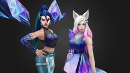 K/DA ALL OUT Kaisa and Ahri leagueoflegends, ahri, handpaintedtexture, diffuseonly, lowpolymodel, kpop, kda, character, game, lowpoly, gameart, kaisa, allout, kjgage, noai