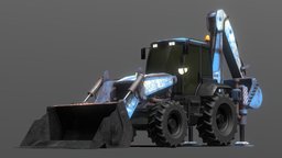 Tractor Excavator Model 01 (Blue version) vehicles, excavator, machinery, transport, loader, 3ds-max, tractor, auto, 3d-model, uvwunwrap, substance-painter-2, 3d, vehicle, substance-painter, blue, construction, backhoe-loader, cosm0deller-vehicles, cosmoc0t, front-loader