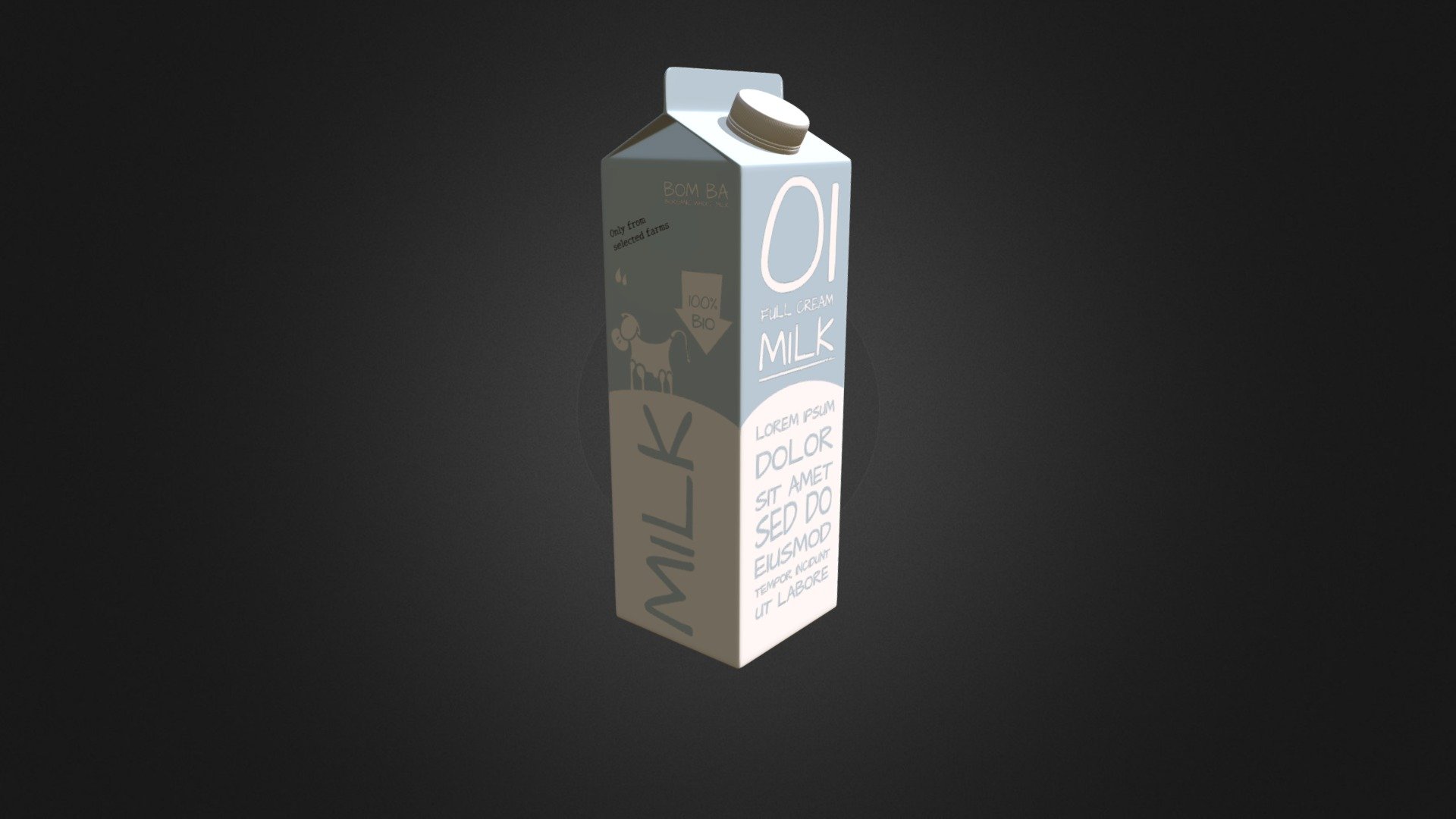 A little study about a milk packaging design. 
I've used for the first time only Adobe Medium and Adobe Illustrator 3d model