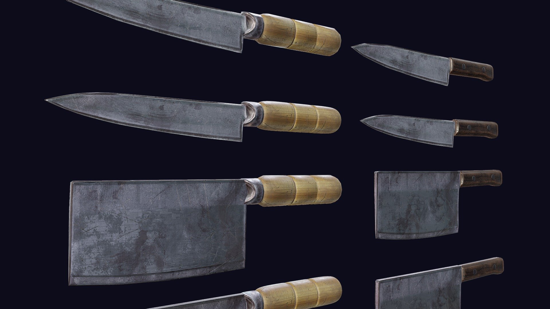 Cleaver and Knife PBR Game Ready Low Poly 3d model ready for Virtual Reality (VR), Augmented Reality (AR), games and other real-time apps.  Available @ -link removed- - Cleaver & Knife PBR Game Ready - Buy Royalty Free 3D model by artssionate 3d model