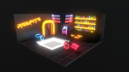 Cyberpunk neon bar bar, cubicle, cyberpunk, high-tech, neon, cubik