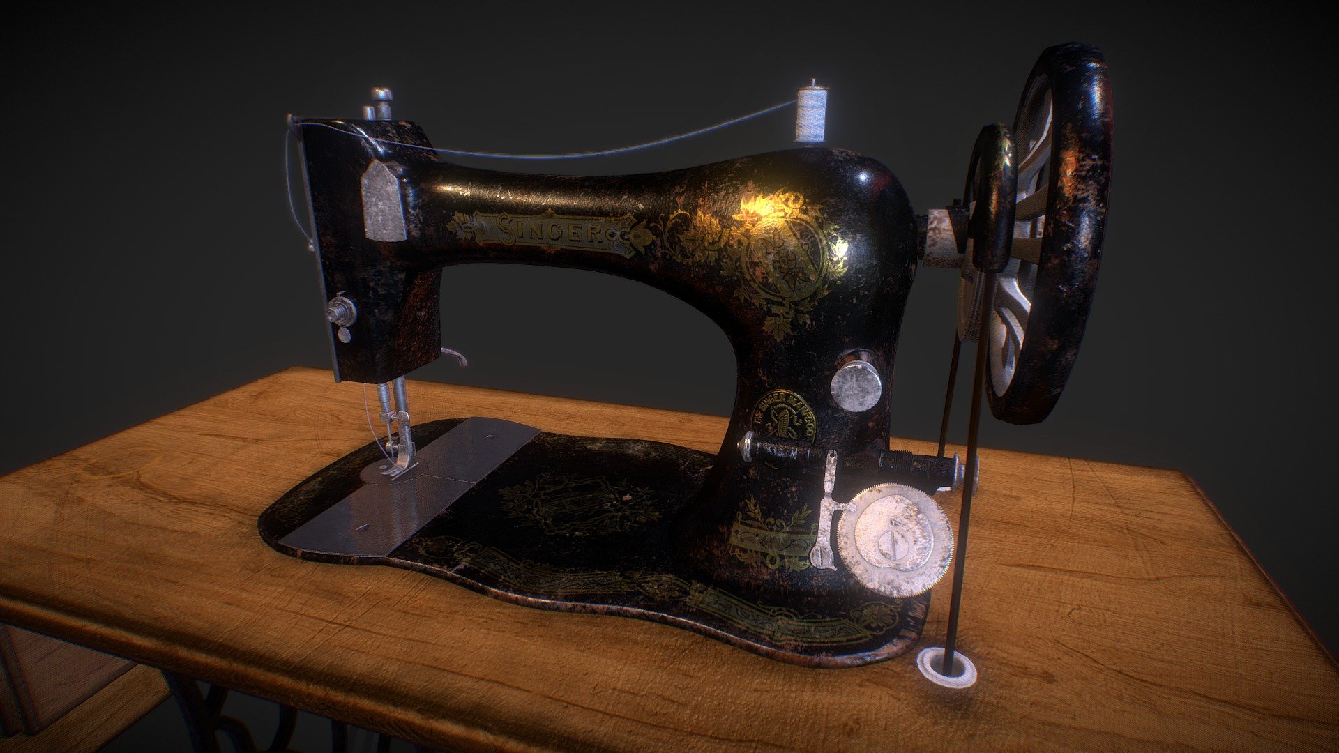 1892 Singer Sewing Machine model for the Ubisoft Toronto Next 2022 Challenge. 
I hope You can use it as a good reference for your projects. It was challenging to find a good 3d model with all details as a reference on the internet 3d model