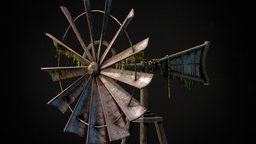 Overgrown small windmill / wind turbine green, wind, turbine, abandoned, lost, small, rust, hanging, prop, vines, rusty, mill, ready, rope, metal, windmill, place, places, overgrown, ropes, asset, game, wood, gameready, lostplace