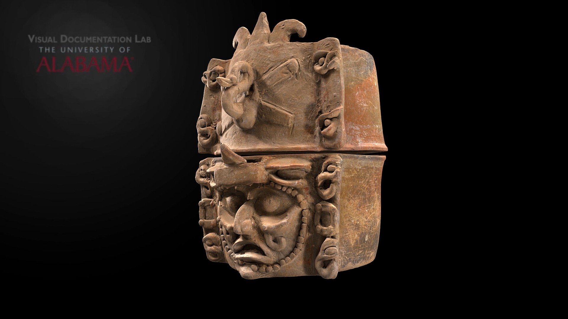 Lidded cache vessel (some would classify it as an incense burner, but it does not seem to be the case) /// The vessels represents the Sun God with serpents, and a possibly cormorant (?). /// Classic Maya /// Late Classic period (AD 600-800). /// Group I, Holmul. /// Photogrammetry (Sony A7RIII + Canon 50mm + Agisoft Metashape Pro). /// Lid and Body processed separately and then manually reoriented in Geomagic Wrap. /// Shaded, surface details, and occlusion (textures are based on a larger 70M model) - HOL.T.84.11.02.02/17.7.55.83 - 3D model by Alexandre Tokovinine (@tokovinin3d) 3d model