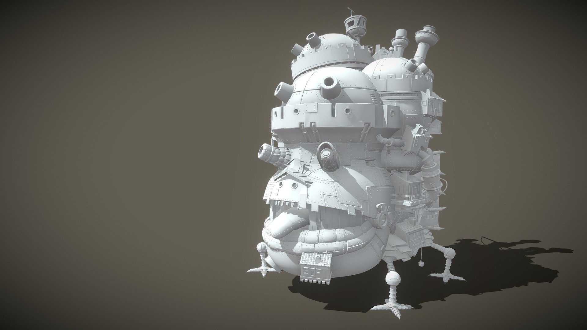 Hey there ! 
Please do not stress, this is a decimated version of the high poly I just finished
I just wanted to share with you guys what i am currently working on but also have a preview of how it renders globally
Now that the high is finished, I will start slowly but surely to make the low poly of it, its UVS etc
Take care !  :) - Howls Moving Castle Test - 3D model by yuguhtrrh 3d model