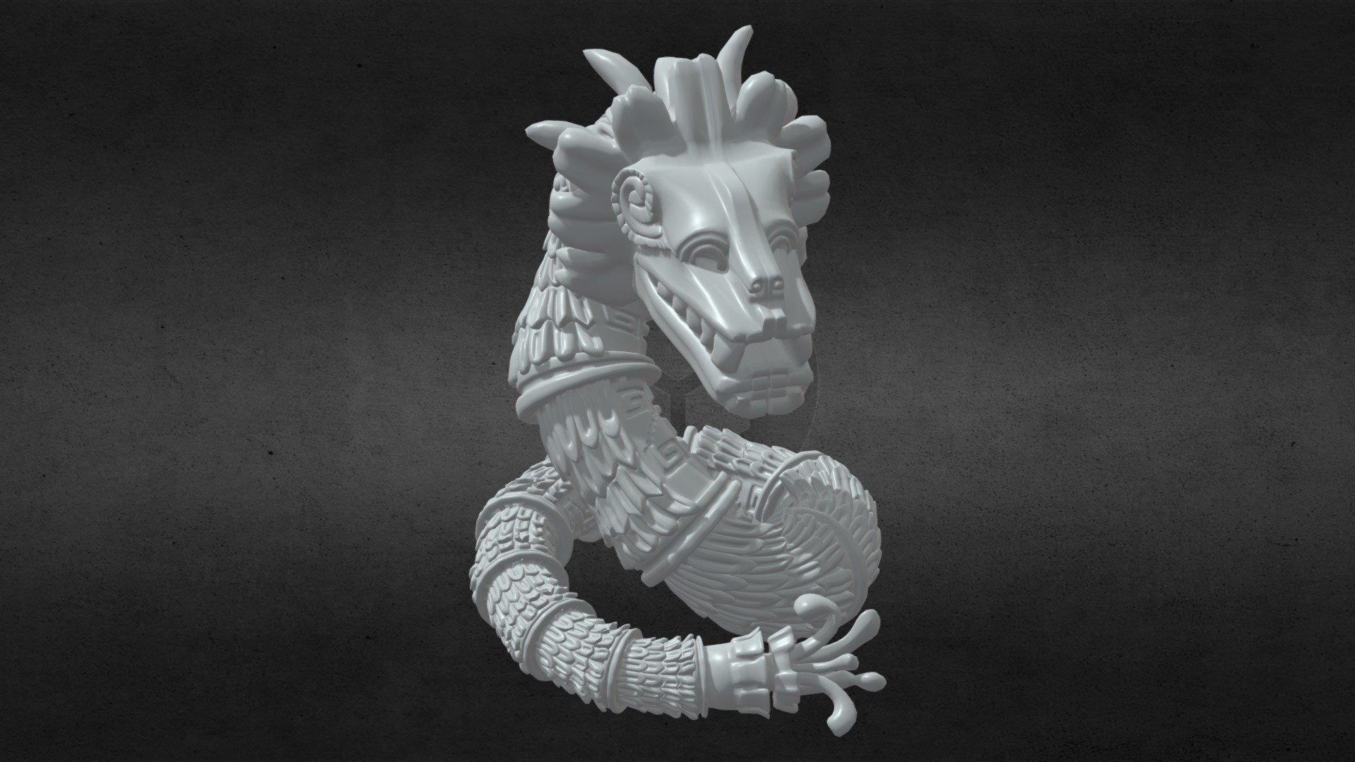 Quetzalcoatl God, entry in the sketchfab and photoshop contest.
Based on the Quetzalcoatl Temple heads, of Teotihuacan “the city of gods”,  I decided to create a full body statue of the prehispanic god that promised to come back 3d model