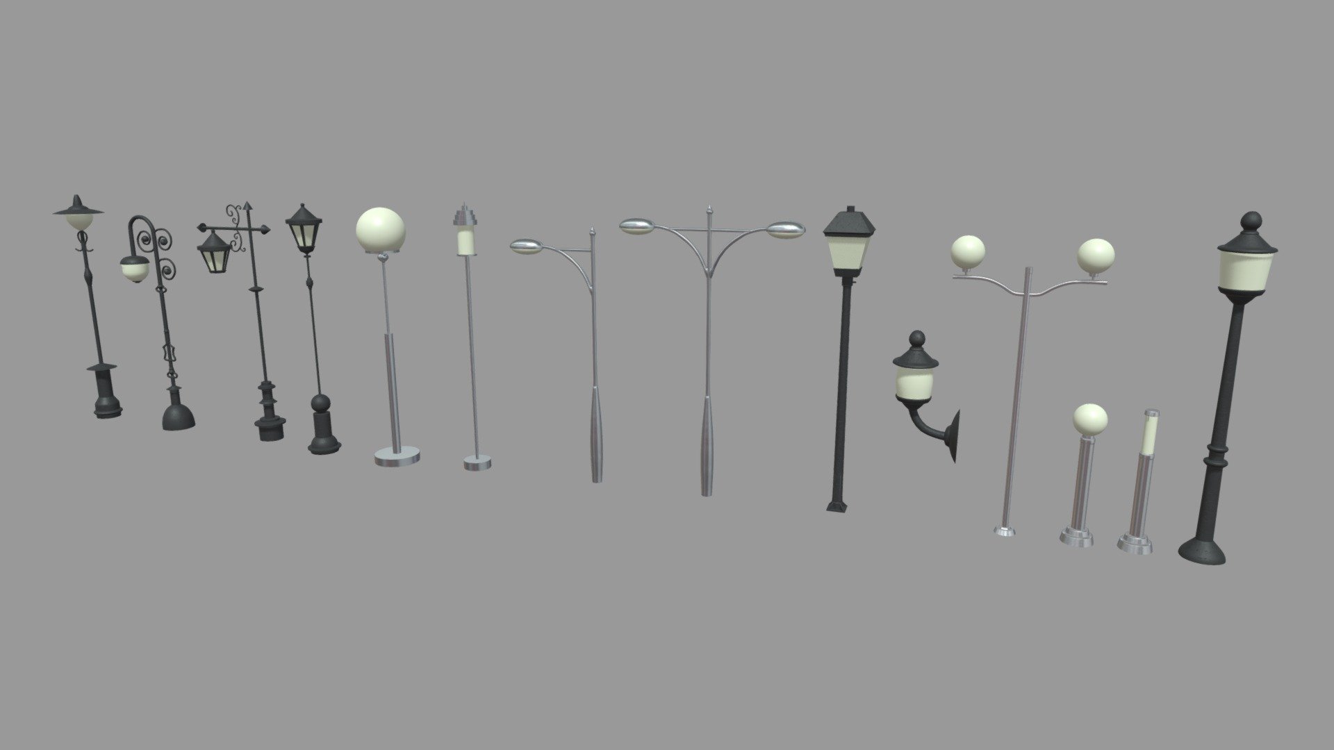 This model contains an Street Lights Pack based on realistic street lights which i modeled in Maya 2018 and texturized in Substance Painter.

The street lights will have textures, fbx, obj, mb, dae, blend and substance file, all 3 different UVS.

These models will be part of a huge city elements pack which will be added as a big pack and separately on my profile.

If you need any kind of help contact me, i will help you with everything i can. If you like the model please give me some feedback, I would appreciate it.

Don’t doubt on contacting me, i would be very happy to help. If you experience any kind of difficulties, be sure to contact me and i will help you. Sincerely Yours, ViperJr3D - Street Lights Pack - Buy Royalty Free 3D model by ViperJr3D 3d model
