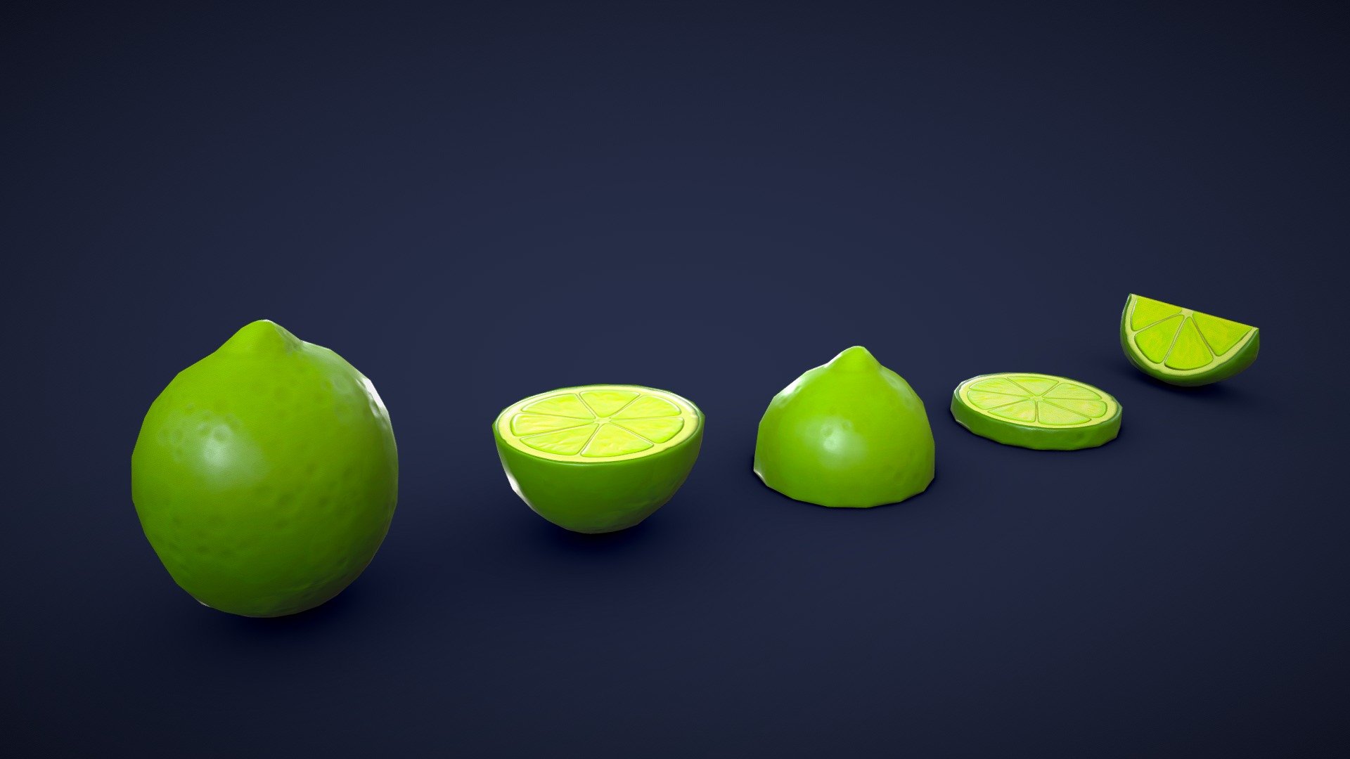 This asset pack contains 5 different lime meshes. Whether you need some fresh ingredients for a cooking game or some colorful props for a supermarket scene, this 3D stylized lime asset pack has you covered! 🍋

Model information:




Optimized low-poly assets for real-time usage.

Optimized and clean UV mapping.

2K and 4K textures for the assets are included.

Compatible with Unreal Engine, Unity and similar engines.

All assets are included in a separate file as well.
 - Stylized Lime - Low Poly - Buy Royalty Free 3D model by Lars Korden (@Lark.Art) 3d model