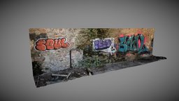 Street art on wall in abandonned factory abandoned, ruined, grafitti, streetart, photogrammetry, 3dscan, factory, wall