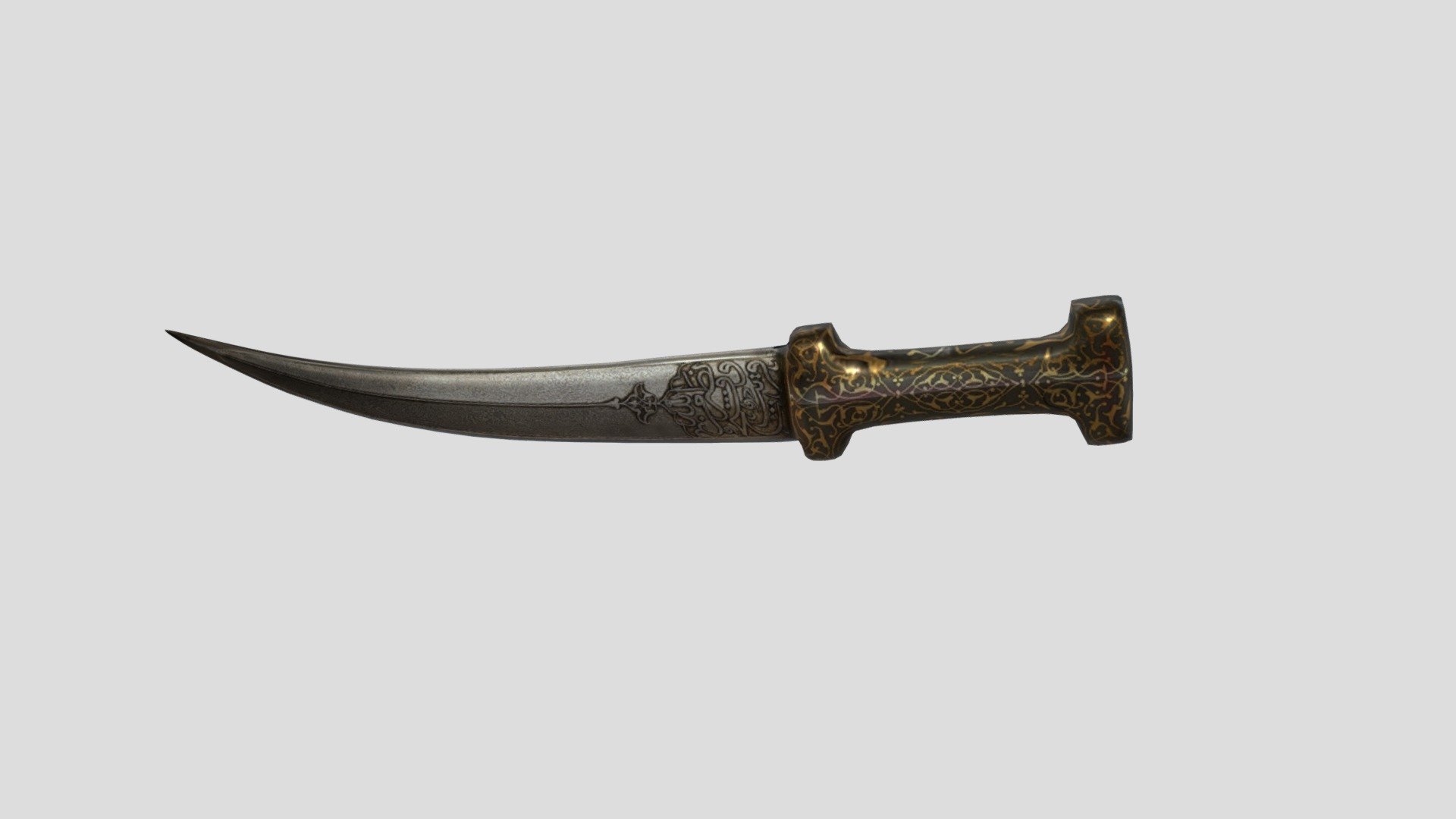 Behold the beauty of this Islamic dagger, a testament to intricate craftsmanship and spiritual reverence. Its Damascus steel blade boasts mesmerizing patterns, while the hilt features ornate engravings inspired by Islamic art and calligraphy. this dagger symbolizes prosperity, protection, and enlightenment. Immerse yourself in the allure of Islamic heritage with this extraordinary dagger 3d model